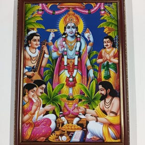 satanarayana Swamy | Worshipping Lord Vishu Framed Picture Frames  WALLFRAMES (13.5x10&quot;)