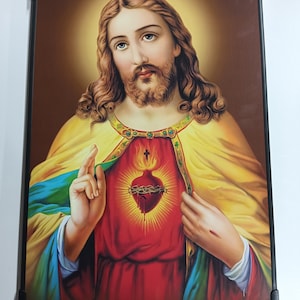 Jesus Christ Sacred Heart Laminated Framed Picture Frames WALLFRAMES (14x10&quot;)