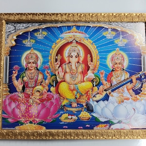 Sri Lakshmi Saraswati and Ganesha Framed Picture Frames  WALLFRAMES(17.5x13.5&quot;)