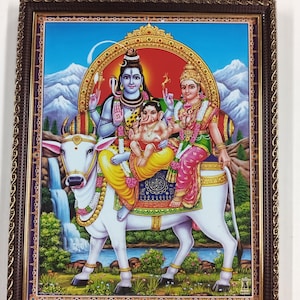 Shiva Parivar Framed Picture: Hindu Family Wall Art (12x10&quot;)