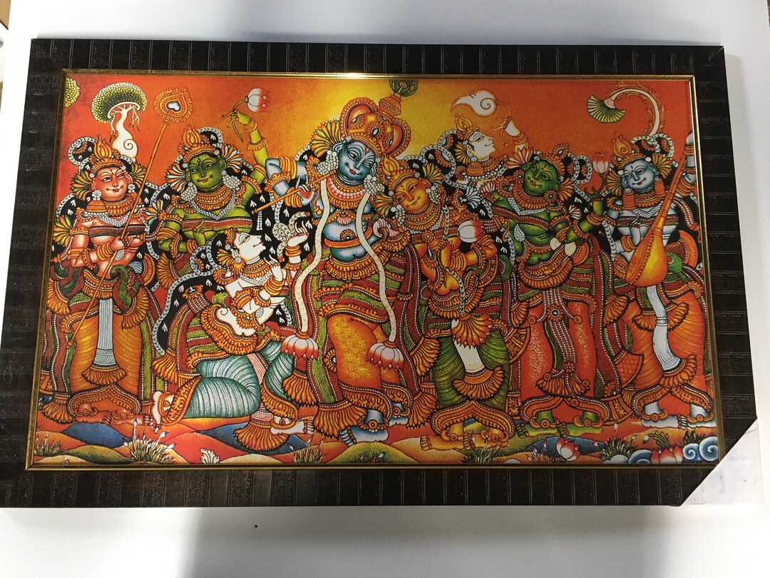 Radha Krishna Mural Painting Laminated Framed Picture Frames Wallframes