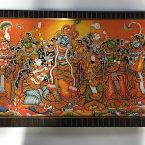 Radha Krishna Mural Painting Laminated Framed Picture Frames WALLFRAMES(28.5X18.5")