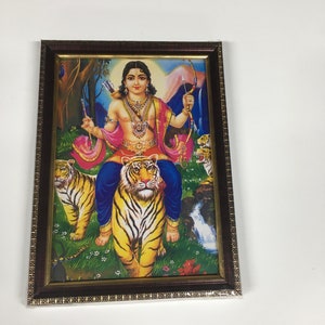 Ayyappan on Tiger Framed Picture: Hindu Deity Wall Art (10.5x8&quot;)