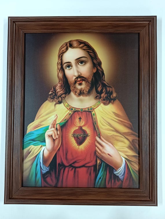 イエス・キリストの聖心ラミネート加工額縁 壁掛け用額縁（22×17.5