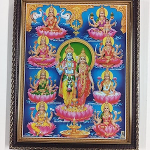 Molduras para fotos emolduradas Vishnu Laxmi Lakshmi Narayan, Senhor Deusa Devi (10x12&quot;)
