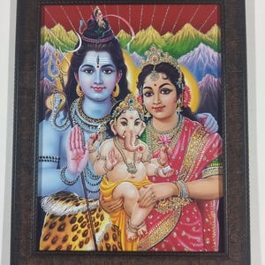Lord Shiva Family Framed Religious Picture: Hindu Art (18.5X14.5&quot;)