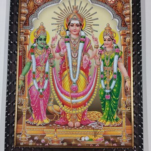 Lord Murugan With Valli & Devyani Framed Laminated Picture Frames WALLFRAMES (17.3x13.3&quot;)