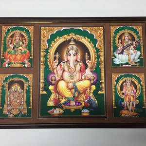 Ganesha\ Saraswati\ Murugan\Tirupati Balaji\ Lakshmi Five Hindu god and goddess Framed Picture Frames  WALLFRAMES (19X13&quot;)