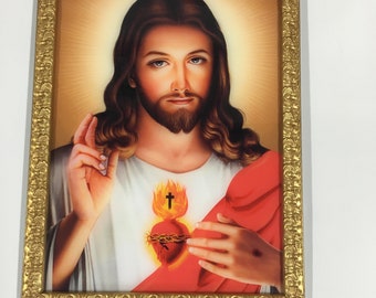 Jesus Christ sacred Heart Framed Acrylic Glass print WALLFRAMES (18x13”)