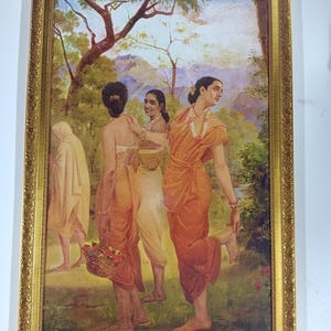Raja Ravi Varma Shakuntala Painting Print – Ornate Gold Framed Indian Mythology Wall Art