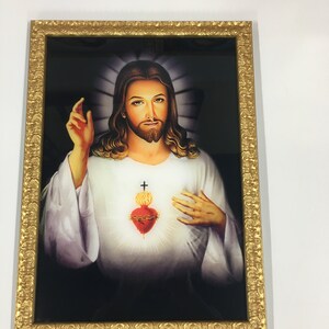 Impression sur verre acrylique encadrée, Sacré-cœur de Jésus-Christ Cadres photo CADRES MURAUX (18 x 13 pouces)