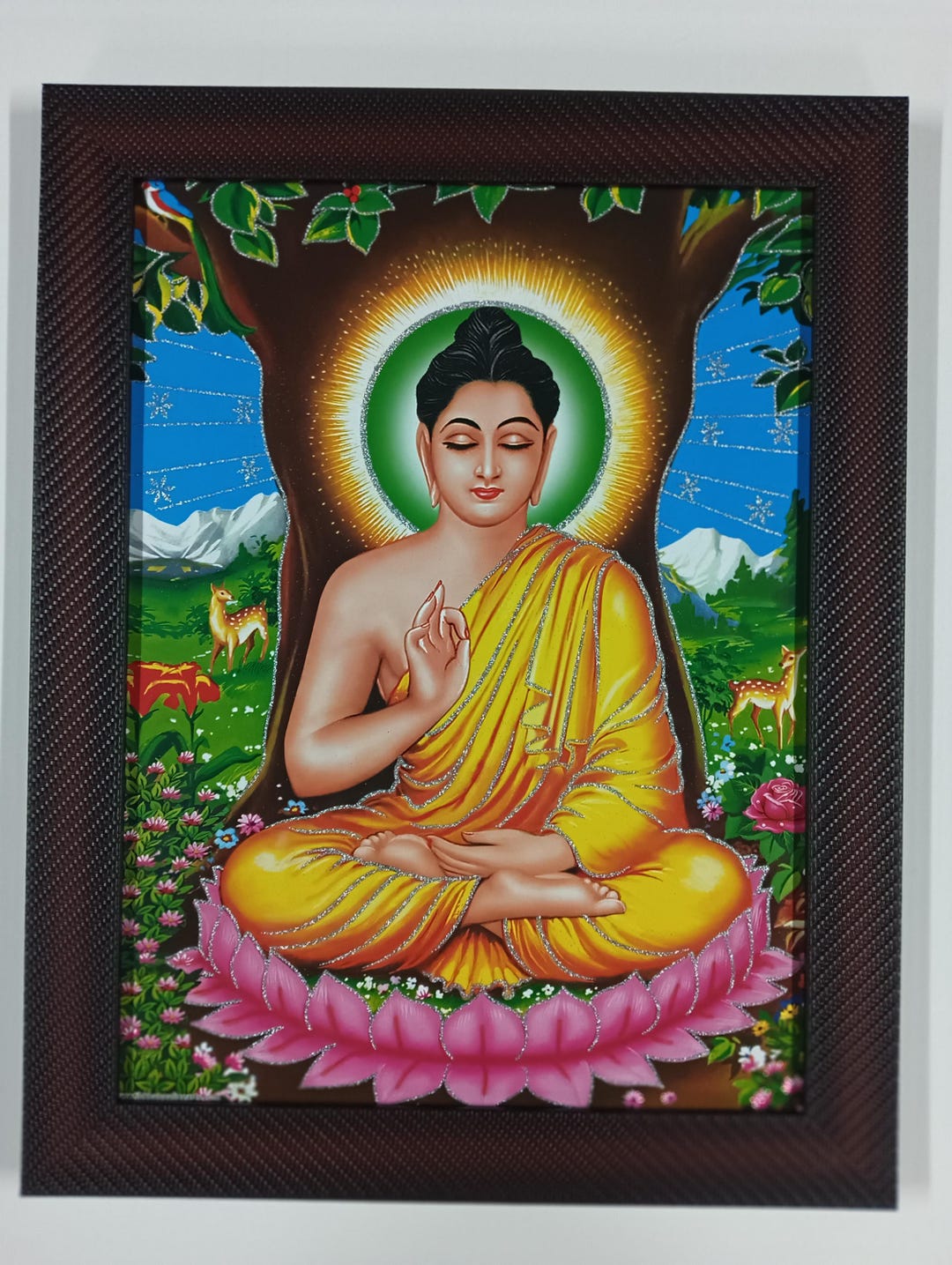 Buddha Meditating Under the Bodhi Tree a Sacred Fig Tree Framed
