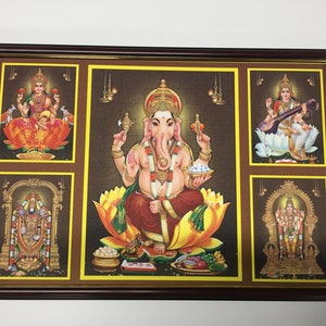 Ganesha\ Saraswati\ Murugan\Tirupati Balaji\ Lakshmi Five Hindu god and goddess Framed  Picture Frames WALLFRAMES (19X13&quot;)