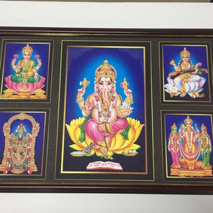 Ganesha\ Saraswati\ Murugan\Tirupati Balaji\ Lakshmi Five Hindu god and goddess Framed Picture Frames WALLFRAMES (19X13&quot;)