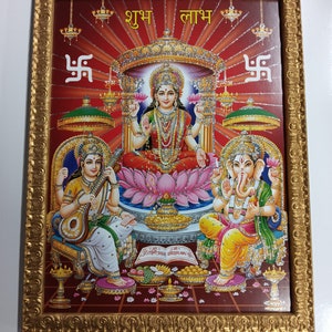 Sri Lakshmi Saraswati and Ganesha Framed Picture Frames  WALLFRAMES(17.5x13.5&quot;)