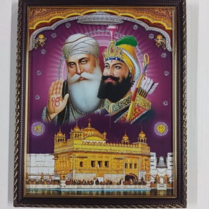 Guru Nanak Dev Ji mit Guru Gobind Singh gerahmte Bilderrahmen WANDRAHMEN (25x30cm)