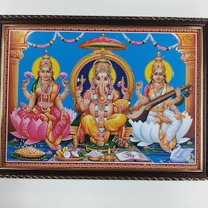 Sri Lakshmi Saraswati and Ganesha Framed Picture Frames  WALLFRAMES(13x10&quot;)