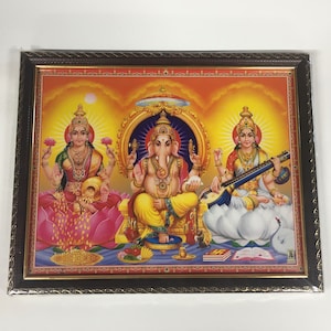 Sri Lakshmi Saraswati and Ganesha Framed Picture Frames  WALLFRAMES(10x12&quot;)