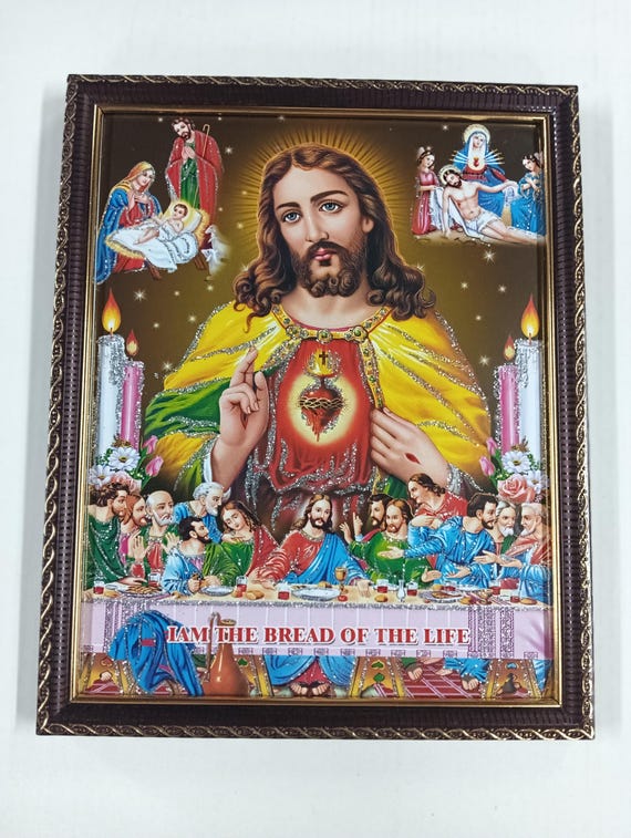 Jesus Chirst Sacred Heart Last Supper Framed Picture Frames