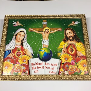 Cuadro enmarcado del Sagrado Corazón de Jesús María: Arte religioso para pared (44,5 x 34,5 cm)
