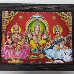 Sri Lakshmi Saraswati and Ganesha Framed Laminated Picture Frames WALLFRAMES(18.5X14.5&quot;)