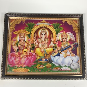Sri Lakshmi Saraswati and Ganesha Framed Picture Frames  WALLFRAMES(10x12&quot;)