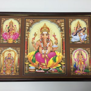 Ganesha\ Saraswati\ Murugan\Tirupati Balaji\ Lakshmi Five Hindu god and goddess Framed Picture Frames  WALLFRAMES (19X13&quot;)