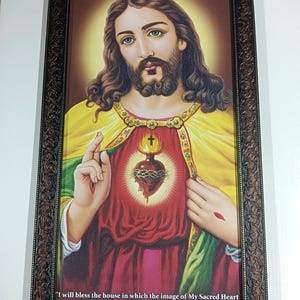 Jesus Christ Sacred Heart Framed Picture Frames  Laminated WALLFRAMES (26.5x14.5&quot;)