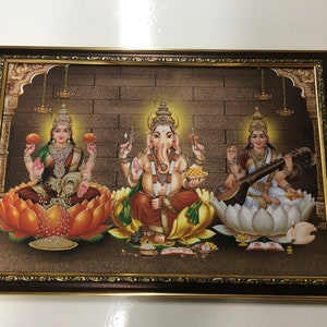 Sri Lakshmi Saraswati and Ganesha Laminated Framed Picture Frames  WALLFRAMES(19.5x13.5&quot;)