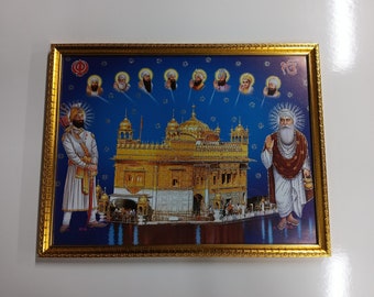 Guru Nanak Dev Ji with Guru Gobind Singh Golden Temple Framed WALLFRAMES (16X12.5")