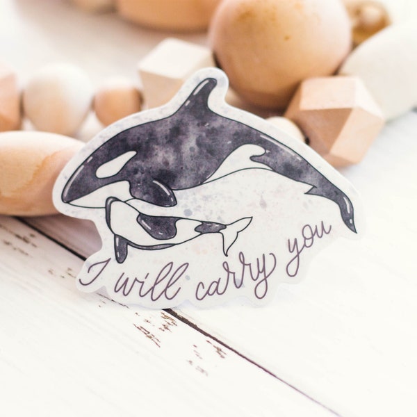 Orca Whale   Killer Whale Vinyl Sticker   Mom and Baby Whale Sticker   Orca Whale Art   Waterproof Sticker for water bottle, laptop, journal