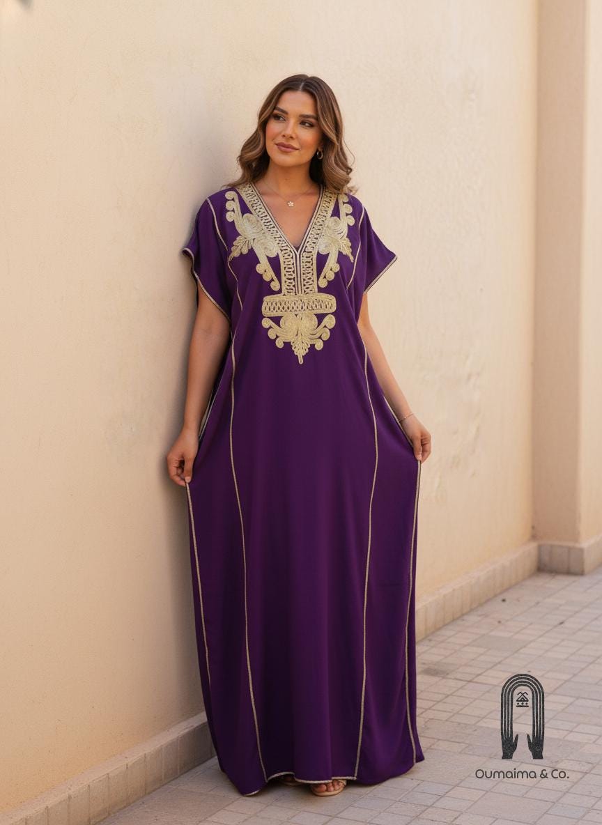 nikki glaser dress golden globes HAAYAT - DEEP Purple LONG KAFTAN WITH SALWAR (RTS) DEEP Purple / 5XL / Without Dupatta For Women