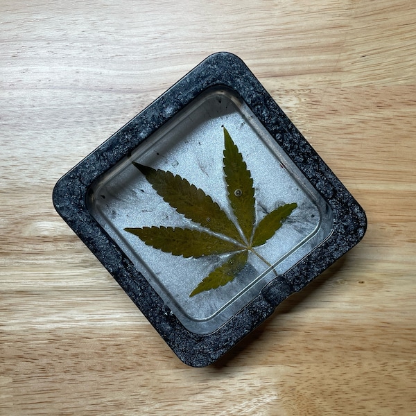 Real Marijuana Leaf Ashtray- Smokey Grey