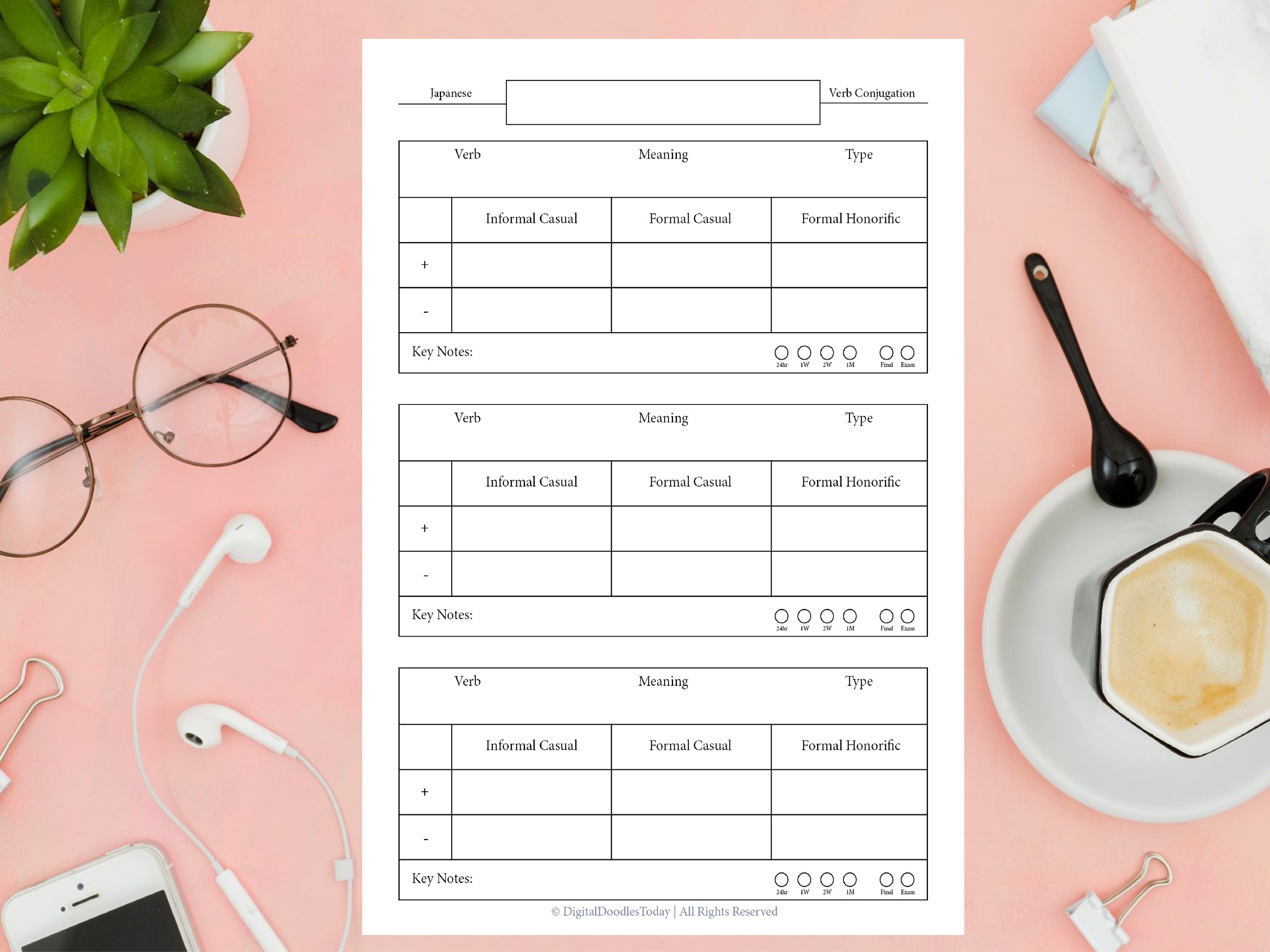 Japanese Verb Conjugation Practice Worksheet Printable Digital Download ...