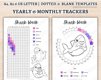Shark Week Tracker Page, Period Tracker, Printable Tracker, Bullet Journal Health Tracker, Menstruation Tracker, Printable Journal Page BUJO