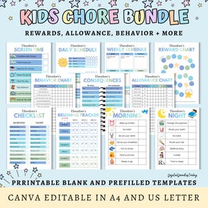 Paquete de tablas de tareas para niños editables / Tabla de tareas para niños / Paquete de tablas de tareas para niños / Cepillarse los dientes / Recompensa, responsabilidad y comportamiento