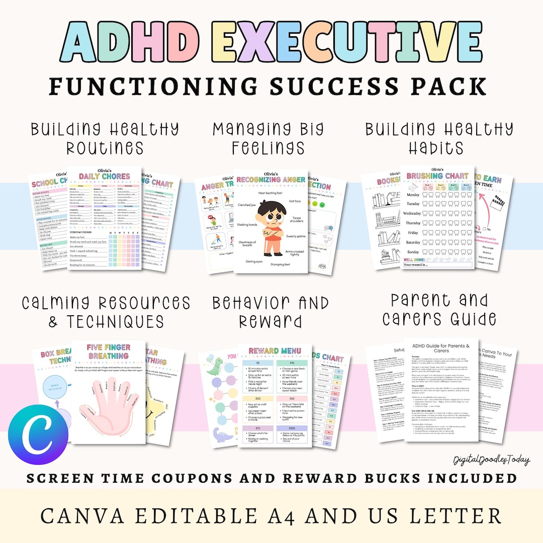 Kids ADHD Executive Functioning Toolkit, Children ADHD Printables, Kids ...