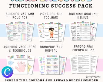Kids ADHD Executive Functioning Toolkit, Children ADHD Printables, Kids Executive Function Tools, Routine Checklists, Calming Corner Charts