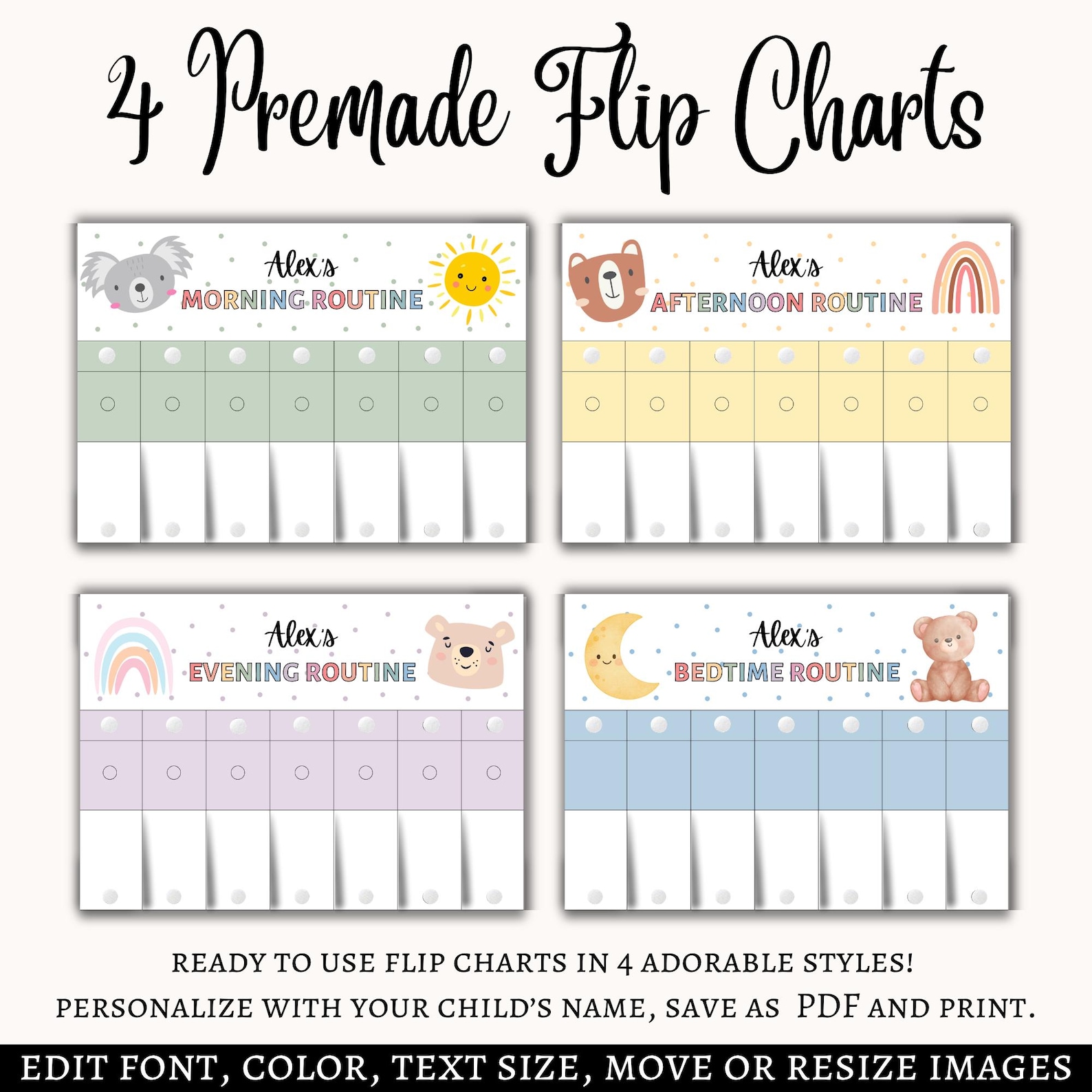 Editable Kids Flip Routine Chart, Printable Morning Evening Bedtime ...
