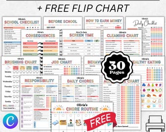 Kids Chore Chart Bundle | Editable Chore Chart | Kids Printable Chore Charts | Responsibility Chart | Allowance Behavior Screen Time Tracker