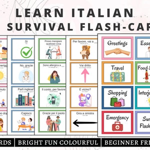 Italiaanse flashcards voor beginners, Italiaanse afdrukbare flashcards, Italiaanse essentiële zinnen, Italiaans studeren, Italiaanse taal