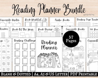 Reading Journal Printable, Book Reading Planner, Reading Challenge, Book Review, Book Shelf, Monthly Reading Journal, Reading Tracker Bundle