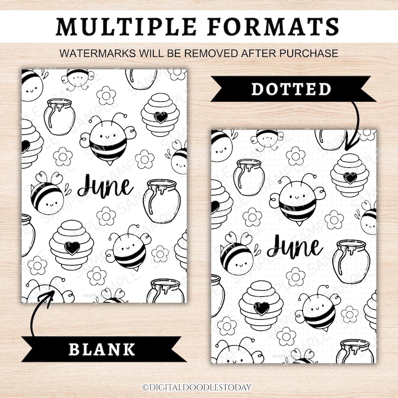 Bundel met 12 omslagpagina's voor maandplanners, printbare bullet journal-pagina's, kant-en-klare maandoverzichten, maandtitelpagina's en een sjabloon voor een inlegvel voor een dagboek. afbeelding 5