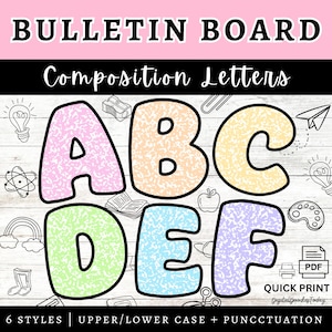 Composition Bulletin Board Alphabet Letters Classroom Decor Teacher Printable Decor  Pastel Classroom Decor Back to School Classroom Theme