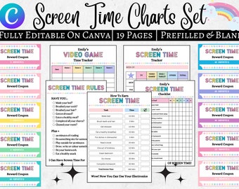 Editable Screen time checklist, Screen time rules,Screen time chore chart,Daily screen time schedule,Summer screen time checklist for kids
