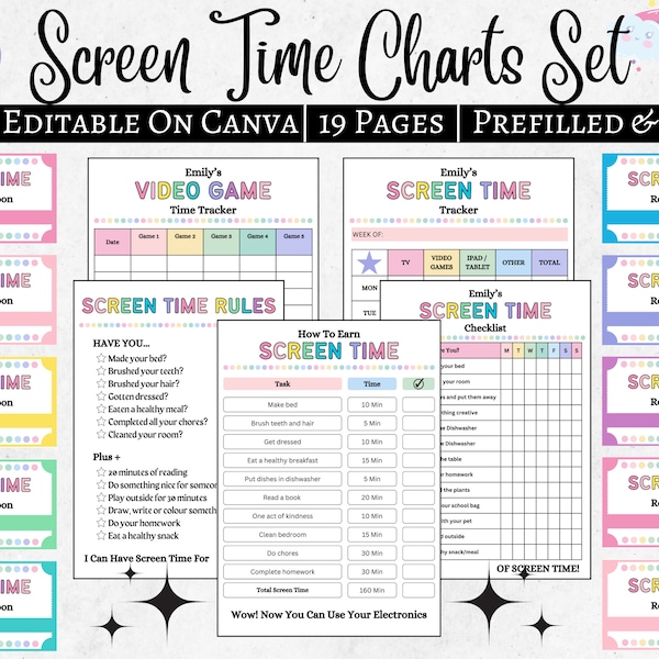 Editable Screen time checklist, Screen time rules,Screen time chore chart,Daily screen time schedule,Summer screen time checklist for kids