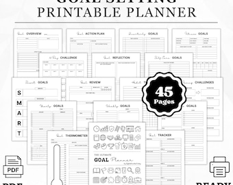 Ultimate Goal Printable Planner | Goal Tracker Sheets Digital | Short Long Term Goals | Daily Weekly Yearly Personal Business Fitness Goals
