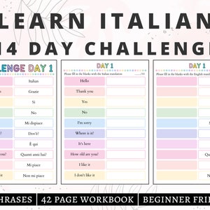 Italian Language, Italian Practice basic phrases & Expressions, Italian Beginner Phrases, Learn Italian, Italian Workbook, Italian Challenge