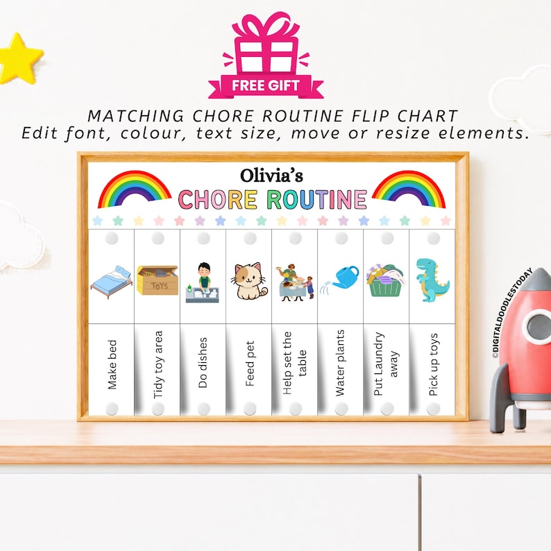 Editable Kids chore chart bundle,Kids daily checklist canva,Editable responsibility chart,Allowance,Screentime,Behavior,Reward chart, PDF image 2