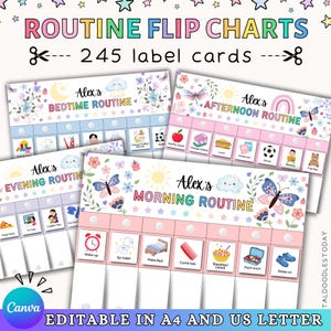 Flipchart voor kinderen | Printbare flipchart voor peuterroutines | Bewerkbare checklist voor flipcharts | Routineschema voor ochtend, middag, avond en bedtijd